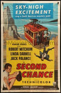 9p746 SECOND CHANCE 3D 1sh '53 cool 3-D art of Robert Mitchum, sexy Linda Darnell & cable car!