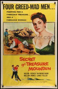 9p749 SECRET OF TREASURE MOUNTAIN 1sh '56 close-up of pretty Valerie French, Raymond Burr!