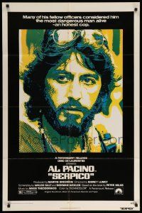 9p756 SERPICO 1sh '74 great image of undercover cop Al Pacino, Sidney Lumet crime classic!