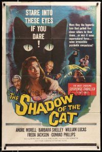 9p768 SHADOW OF THE CAT 1sh '61 sexy Barbara Shelley, stare into its eyes if you dare!
