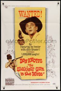 9p771 SHAKIEST GUN IN THE WEST 1sh '68 Barbara Rhoades with rifle, Don Knotts on wanted poster!