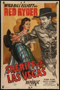 9p776 SHERIFF OF LAS VEGAS 1sh '44 art of Wild Bill Elliot as Red Ryder punching bad guy!
