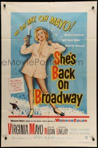 9p778 SHE'S BACK ON BROADWAY 1sh '53 full-length sexy Virginia Mayo in skimpy outfit!