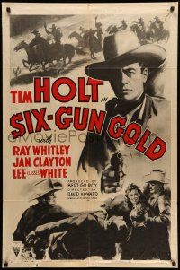 9p786 SIX-GUN GOLD style A 1sh R53 cool art of cowboy Tim Holt pointing gun & fighting bad guys!