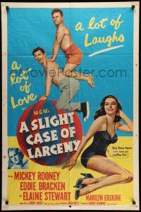 9p792 SLIGHT CASE OF LARCENY 1sh '53 Mickey Rooney, Eddie Bracken & sexy bad girl Elaine Stewart!