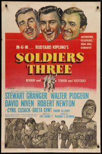 9p803 SOLDIERS THREE 1sh '51 Stewart Granger, Walter Pidgeon & David Niven!