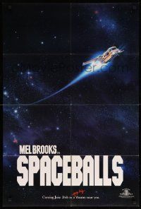 9p812 SPACEBALLS teaser 1sh '87 Mel Brooks sci-fi Star Wars spoof, Pullman, Moranis, Alvin art!