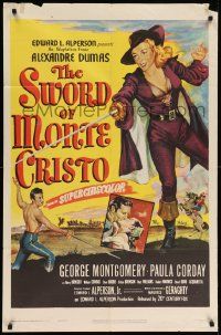 9p851 SWORD OF MONTE CRISTO 1sh '51 George Montgomery in Alexandre Dumas adaptation, sexy art!