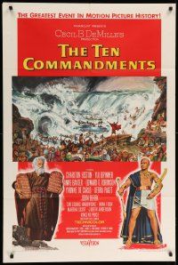 9p871 TEN COMMANDMENTS style A 1sh '56 art of Charlton Heston & Yul Brynner, Cecil B. DeMille!