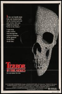 9p873 TERROR IN THE AISLES 1sh '84 cool close up skull image, a rollercoaster of scary moments!