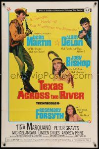9p876 TEXAS ACROSS THE RIVER 1sh '66 cowboy Dean Martin, Alain Delon & Indian Joey Bishop!