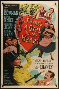 9p880 THERE'S A GIRL IN MY HEART 1sh '49 Elyse Knox, Gloria Jean, Peggy Ryan, Lon Chaney Jr.!