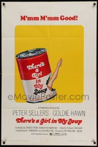 9p881 THERE'S A GIRL IN MY SOUP 1sh '71 Peter Sellers, Goldie Hawn, great Campbell's soup can art!
