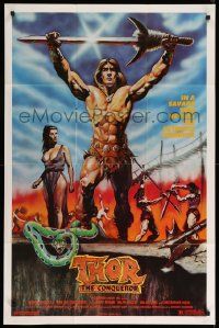 9p886 THOR THE CONQUEROR 1sh '84 Conan rip-off, cool sword & sorcery art by Nakamura Huston!