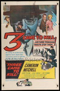 9p889 THREE CAME TO KILL 1sh '60 Cameron Mitchell, John Lupton, cool spy artwork!