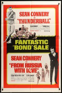 9p893 THUNDERBALL/FROM RUSSIA WITH LOVE 1sh '68 Bond sale of two of Sean Connery's best 007 roles!