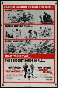 9p894 THUNDERBALL/YOU ONLY LIVE TWICE 1sh '71 Sean Connery's two biggest James Bonds of all!