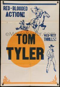 9p905 TOM TYLER 1sh '40s red-blooded action & wild-west thrills, western artwork!