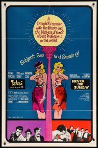 9p911 TOPKAPI/NEVER ON SUNDAY 1sh '65 Melina Mercouri & Jules Dassin double-bill, sexy art!