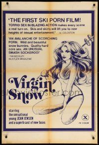 9p941 VIRGIN SNOW 1sh '76 the sexy sensational young Jean Jennings skiing mostly naked!