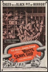 9p966 WHITE SLAVE SHIP 1sh '62 L'Ammutinamento, art of sexy caged women in a black pit of horror!