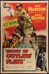 9p971 WILD BILL HICKOK style B 1sh '50s Guy Madison, Andy Devine, Secret of Outlaw Flats!