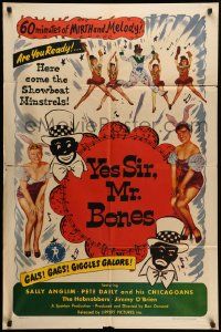 9p988 YES SIR MR BONES 1sh '51 your favorite laff-time when these showboat minstrels come to town!