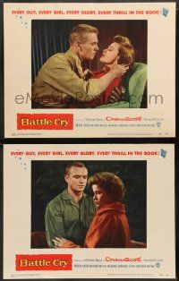 9r869 BATTLE CRY 2 LCs '55 Raoul Walsh, WWII, great images of Tab Hunter, Nancy Olson!