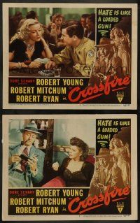 9r893 CROSSFIRE 2 LCs '47 Robert Young & Gloria Grahame, sexy Marlo Dwyer!