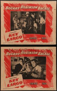 9r934 KEY LARGO 2 LCs '48 Humphrey Bogart, Lauren Bacall, Robinson, Trevor, Gomez, Huston film noir