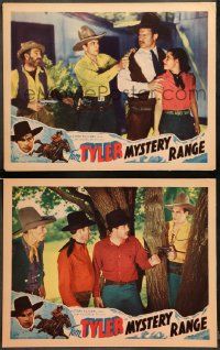 9r958 MYSTERY RANGE 2 LCs '37 great images of cowboy hero Tom Tyler fighting bad guys!