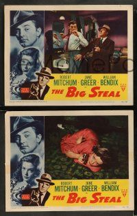 9r773 BIG STEAL 3 LCs '49 Robert Mitchum, Jane Greer & William Bendix, Don Siegel noir!