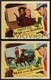 9r357 MAN IN THE SADDLE 8 LCs R59 cowboy Randolph Scott in western action, Joan Leslie!