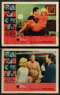 9r378 MOVE OVER, DARLING 8 LCs '64 great image of James Garner carrying pretty Doris Day!