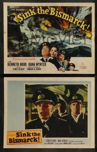 9r445 SINK THE BISMARCK 8 LCs '60 Kenneth More, great WWII clash of battleships title card art!