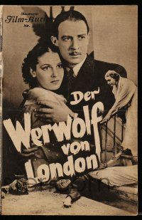 9s112 WEREWOLF OF LONDON Austrian program '35 Hull & Oland in 1st Universal Wolfman, different!