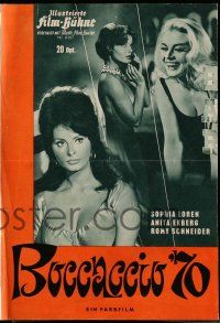9s595 BOCCACCIO '70 German program '62 sexy Loren, Ekberg, Schneider, Fellini, De Sica, different!