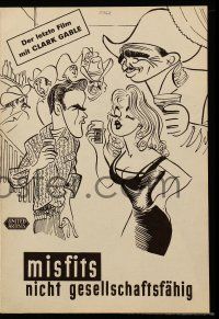 9s768 MISFITS German program '61 Clark Gable, Marilyn Monroe, Clift, great Hirschfeld cover art!
