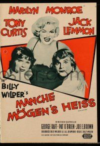 9s892 SOME LIKE IT HOT 8pg German program '59 Marilyn Monroe, Curtis, Lemmon, Hirschfeld, different