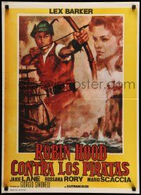 9t041 ROBIN HOOD & THE PIRATES Argentinean 21x29 '60 different art of Lex Barker with bow & arrow!
