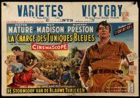 9t523 LAST FRONTIER Belgian '55 art of man of the forest Victor Mature, Anne Bancroft!