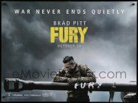9t424 FURY teaser DS British quad '14 great image of soldier Brad Pitt, war never ends quietly!