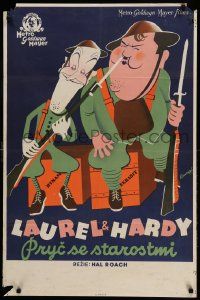 9t122 PACK UP YOUR TROUBLES Czech 25x37 '32 different wacky artwork of Laurel & Hardy by Kumpf!