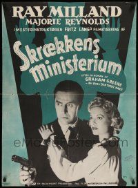 9t208 MINISTRY OF FEAR Danish '52 Fritz Lang, cool noir image of Ray Milland & Marjorie Reynolds!