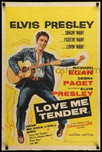9t394 LOVE ME TENDER English double crown '56 1st Elvis Presley, great Chantrell art with guitar!