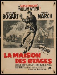 9t704 DESPERATE HOURS French 24x32 '55 Humphrey Bogart attacks Fredric March from behind!