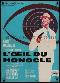 9t705 EYE OF THE MONOCLE French 21x30 '62 Paul Meurisse, Georges Lautner, great Cerutti artwork!