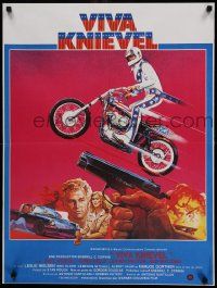 9t735 VIVA KNIEVEL French 23x30 '77 best artwork of the greatest daredevil jumping his motorcycle!