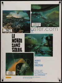 9t739 WORLD WITHOUT SUN French 24x31 '64 Le Monde sans Soleil, Jacques-Yves Cousteau's oceanauts!