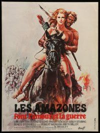9t748 BATTLE OF THE AMAZONS French 15x20 '76 Labret art of sexy warrior Lucretia Love on horse!